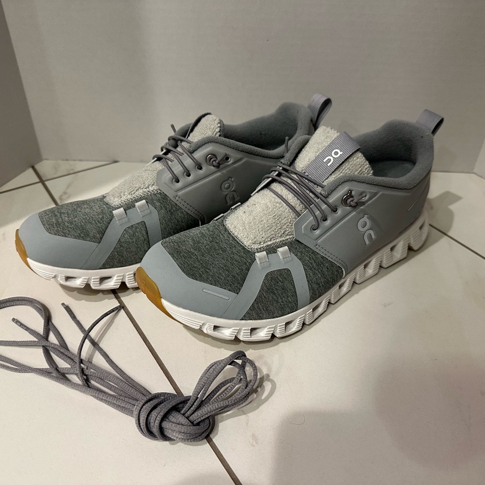 On Running Gray and White Sneakers